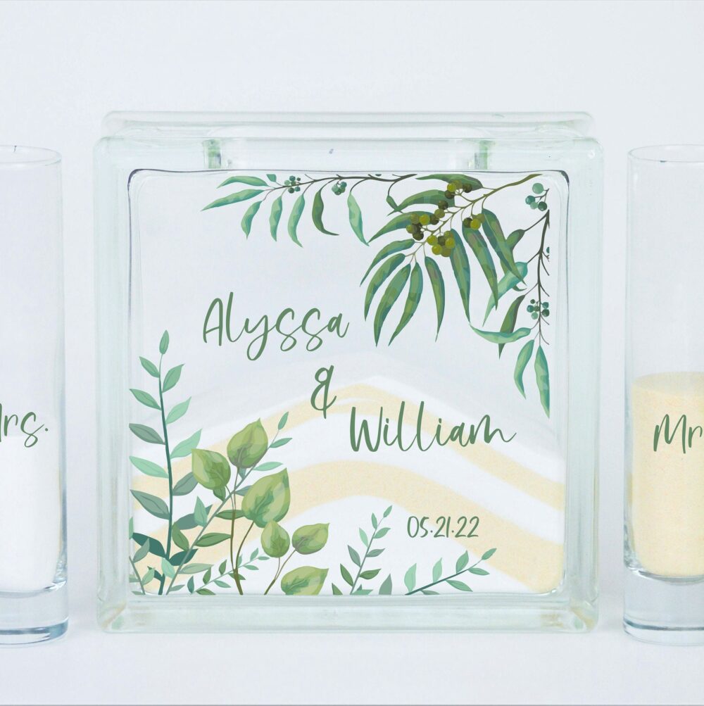 Wedding Unity Sand Ceremony Set, Greenery Frame For Tropical, Backyard, Outdoor Wedding, Candle Alternative, Includes
