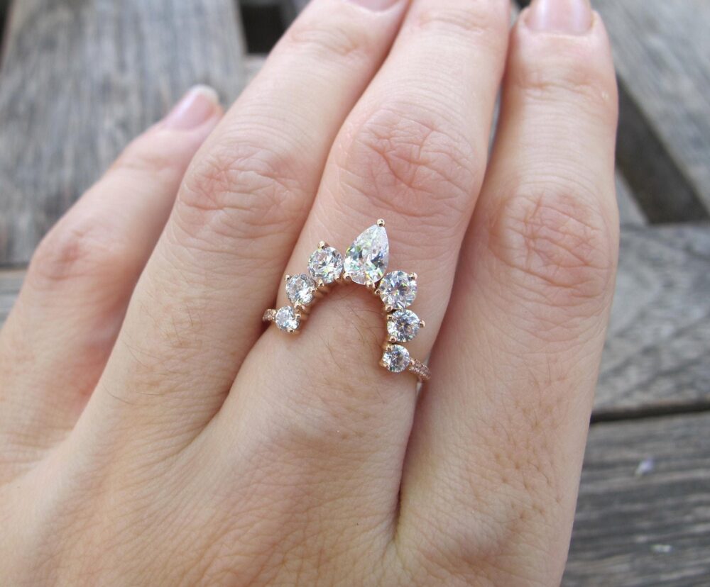 Brilliant Moissanite Curved Wedding Band - Round Colorless Band For Oval Ring - Alternative Diamond Enhancer Guard Band-Lab Grown