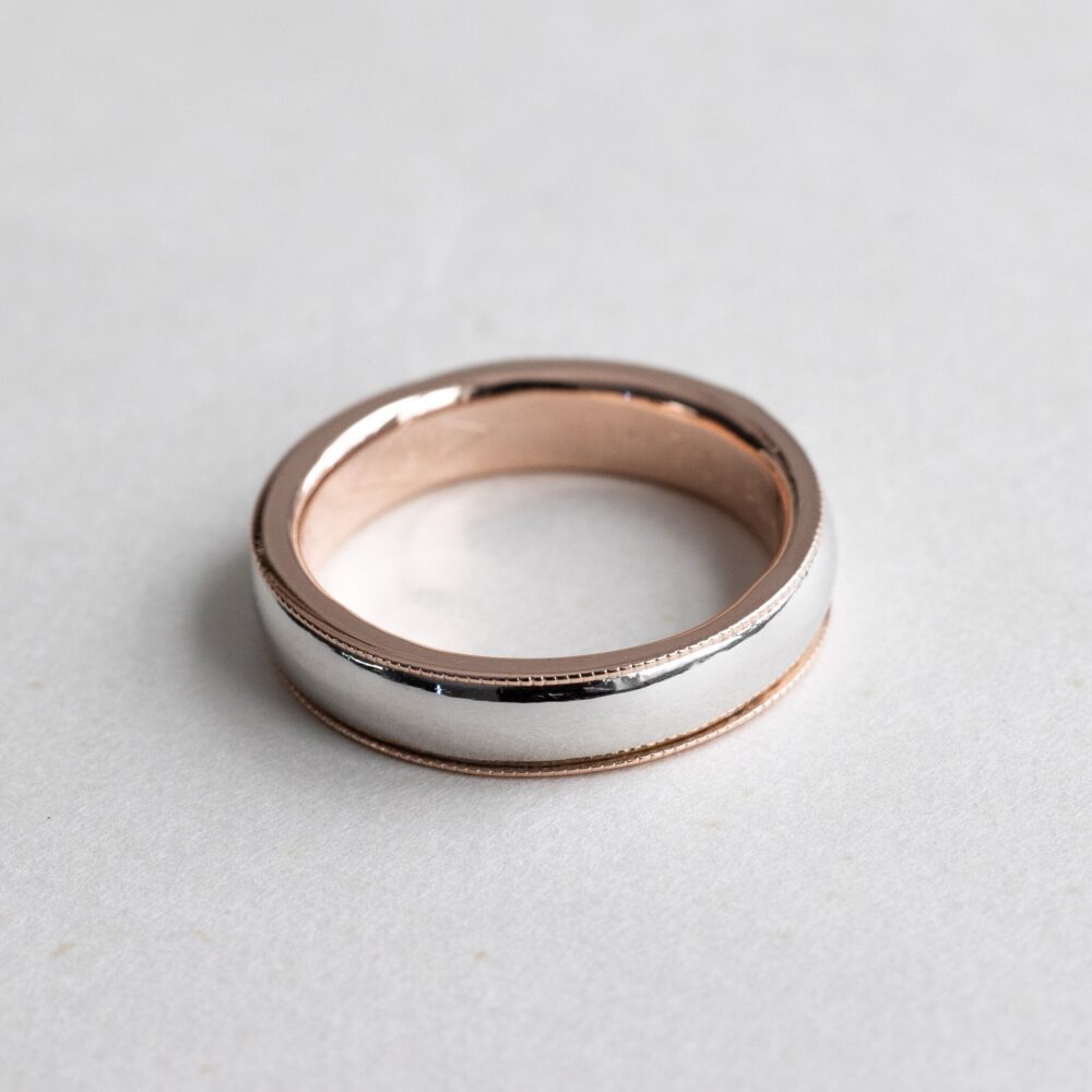 5mm Platinum Wedding Band, Two-Tone 18K Rose Gold