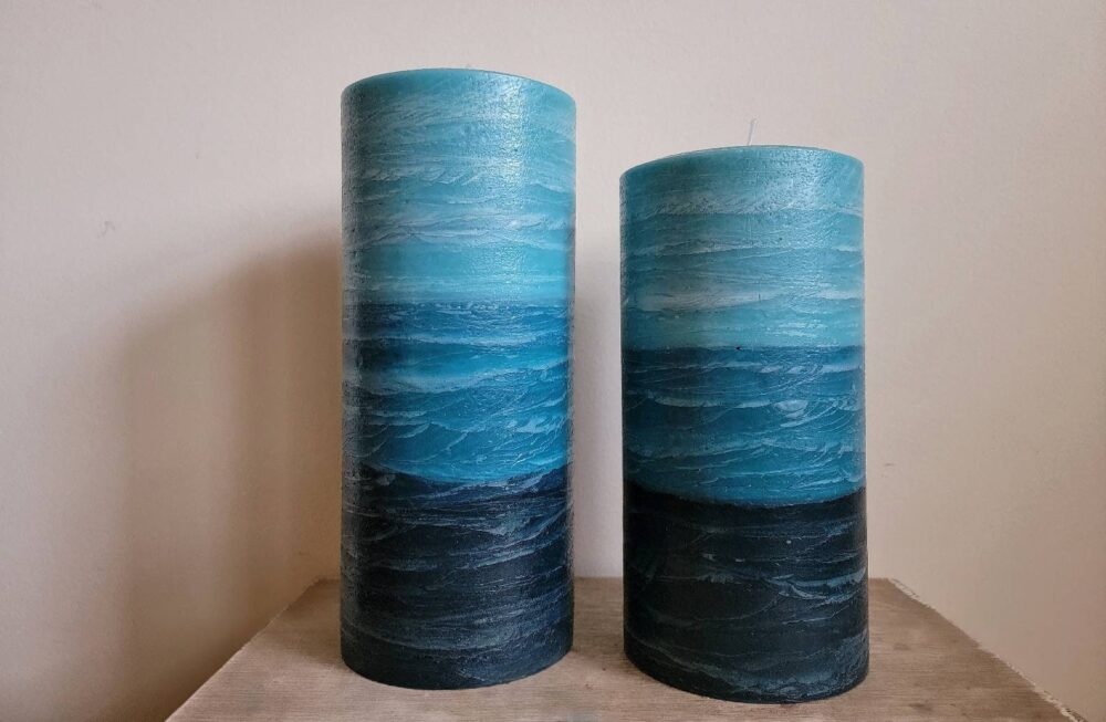 Sky Blue Aqua Navy Beach Pillar Candle