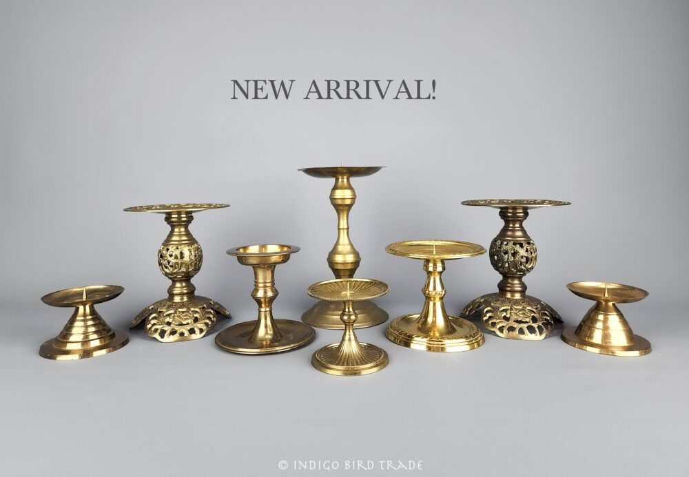 Vintage Brass Pillar Candle Holders | Collection Graduated Gold Candlesticks For Thick Candles Lot Set Mixed Candleholders Wedding Decor