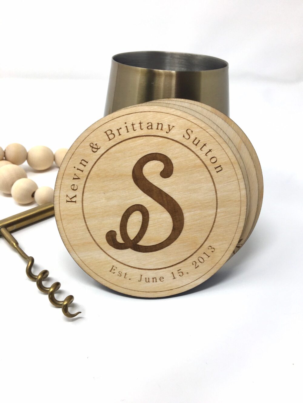 Custom Bulk Wedding Favors, Personalized Wooden Coaster Set, Monogram Coasters, Boho Party Gift, Bridal Shower Gift