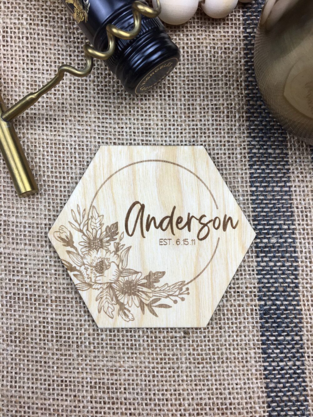 Custom Bulk Wedding Favors, Personalized Wooden Coaster Set, Monogram Coasters, Boho Party Gift, Bridal Shower Gift