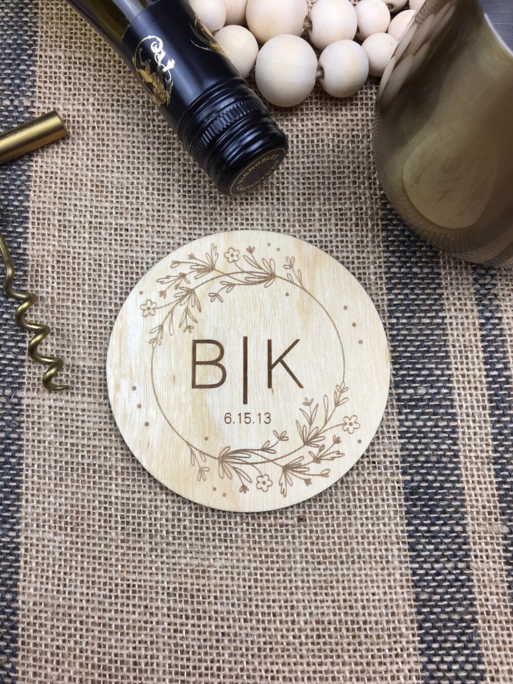 Custom Bulk Wedding Favors, Personalized Wooden Coaster Set, Monogram Coasters, Boho Party Gift, Bridal Shower Gift