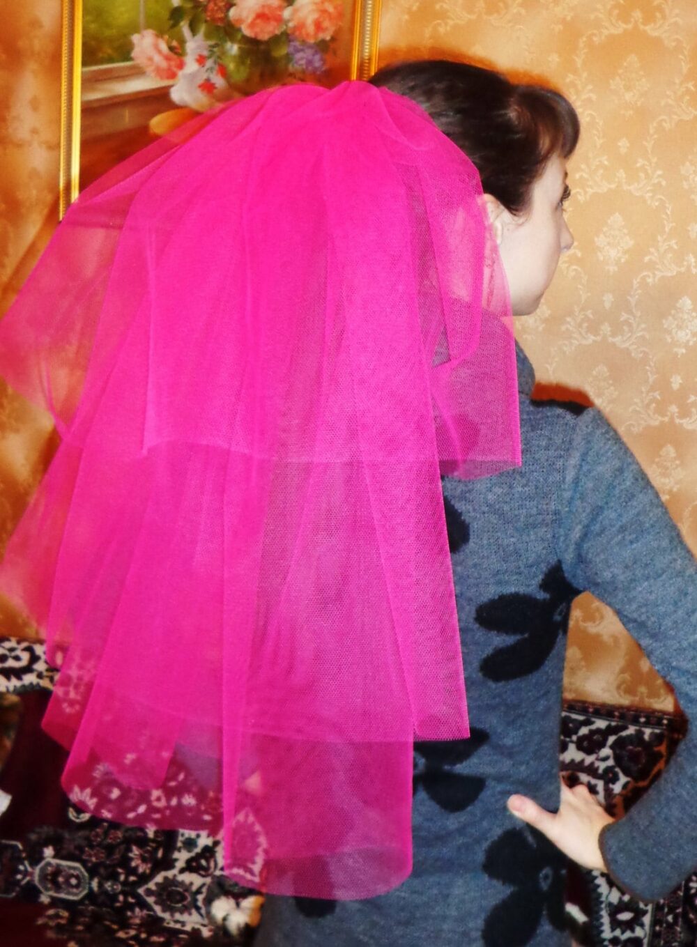 Bachelorette Party 3-Tier Veil Hot Pink, Long Length. Bride Veil, Accessory, Bachelorette Hens Veil