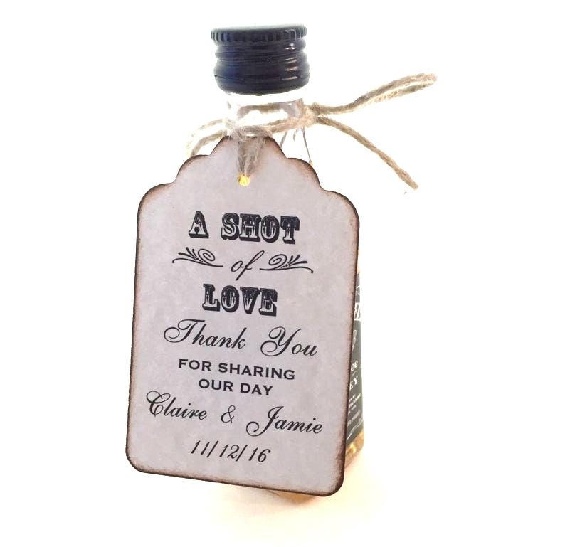 Mini Liquor Bottle Wedding Favor Tags Bridal Shower Personalized Label Shot Of Love Glass Wine - Set Of 50