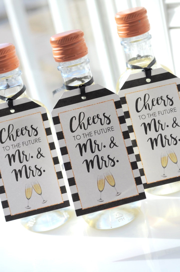 Wedding Favors, Bridal Shower Champagne Tags, Mini Wine Bottle Favor Thank You Cheers To The Future Mr & Mrs - Set Of 12