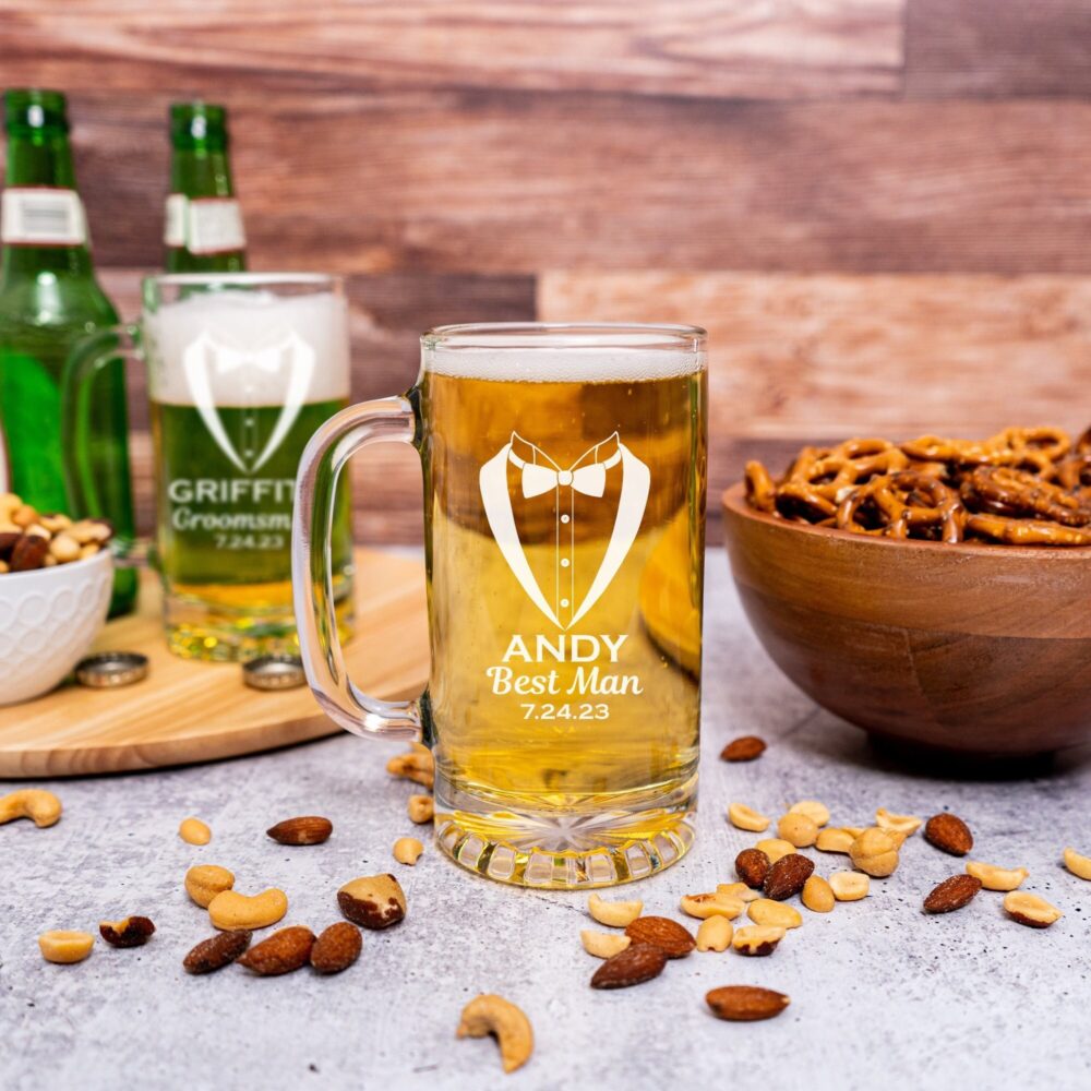 Wedding Mugs Set Of 4, Best Man, Father The Bride, Custom Beer Mugs, Personalized Glasses, Glassware, Groomsman Gift, Gift For Men