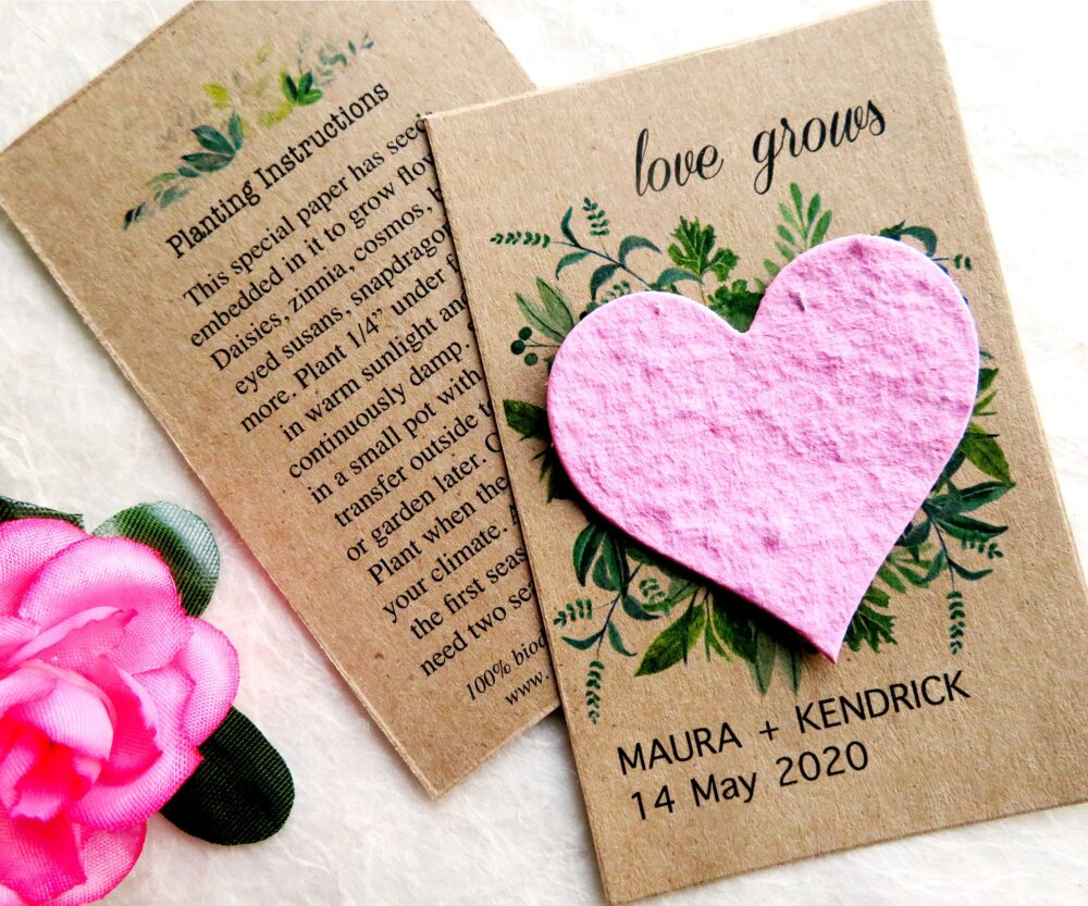Sustainable Wedding Favors Flower Seed Paper Cards - Love Grows Hearts
