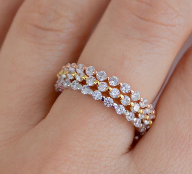 High Quality Eternity Band Ring. Eternity Ring Set. Silver Gold