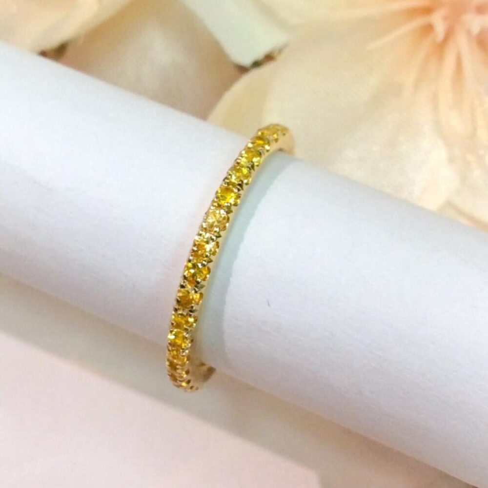 Citrine Eternity Band Ring/ 1.8mm Pave Half Stack/ Infinity Band/ Yellow Wedding Guard Ring