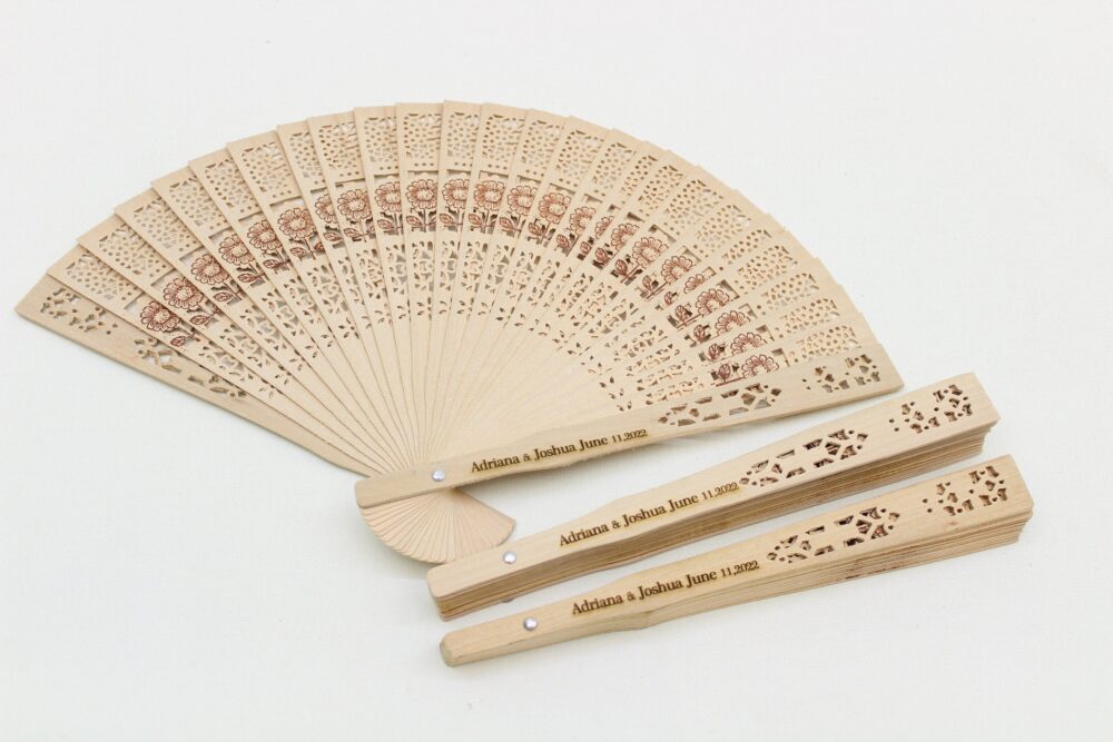 Personalized Wedding Hand Fans Engraved Sandalwood Fans, Wooden Fan Favor, Custom Bridal Shower