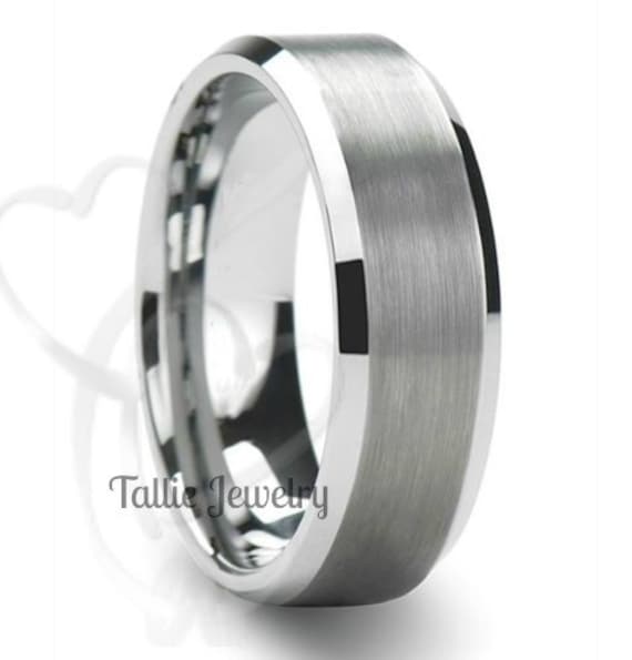 Mens Platinum Wedding Bands, Rings, 6mm Satin Finish Beveled Edge Rings For Men