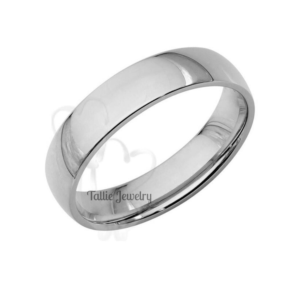 Platinum Wedding Ring, Band, 5mm Comfort Fit Dome Plain Mens Bands, Rings