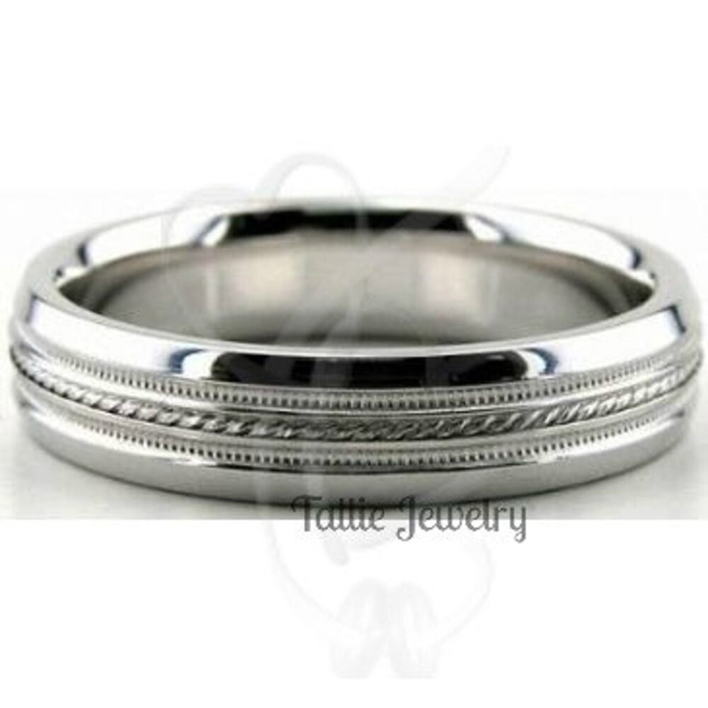Platinum Wedding Bands, Ring 5mm Milgrain Mens & Womens Rings For Men