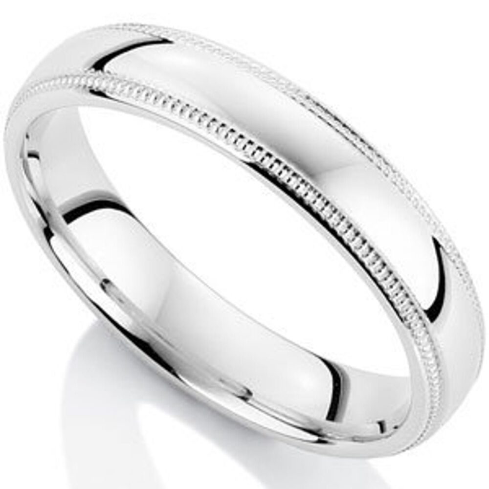 Platinum Wedding Band, Ring, 4mm Dome Milgrain Mens & Womens Bands, Rings For Men, Women