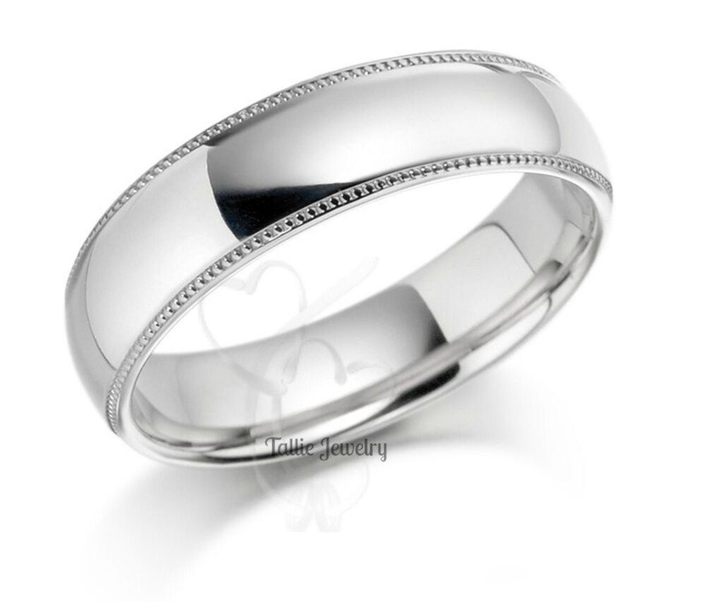 Platinum Mens Wedding Band, Ring, 6mm Dome Milgrain Bands, Rings, Rings For Men