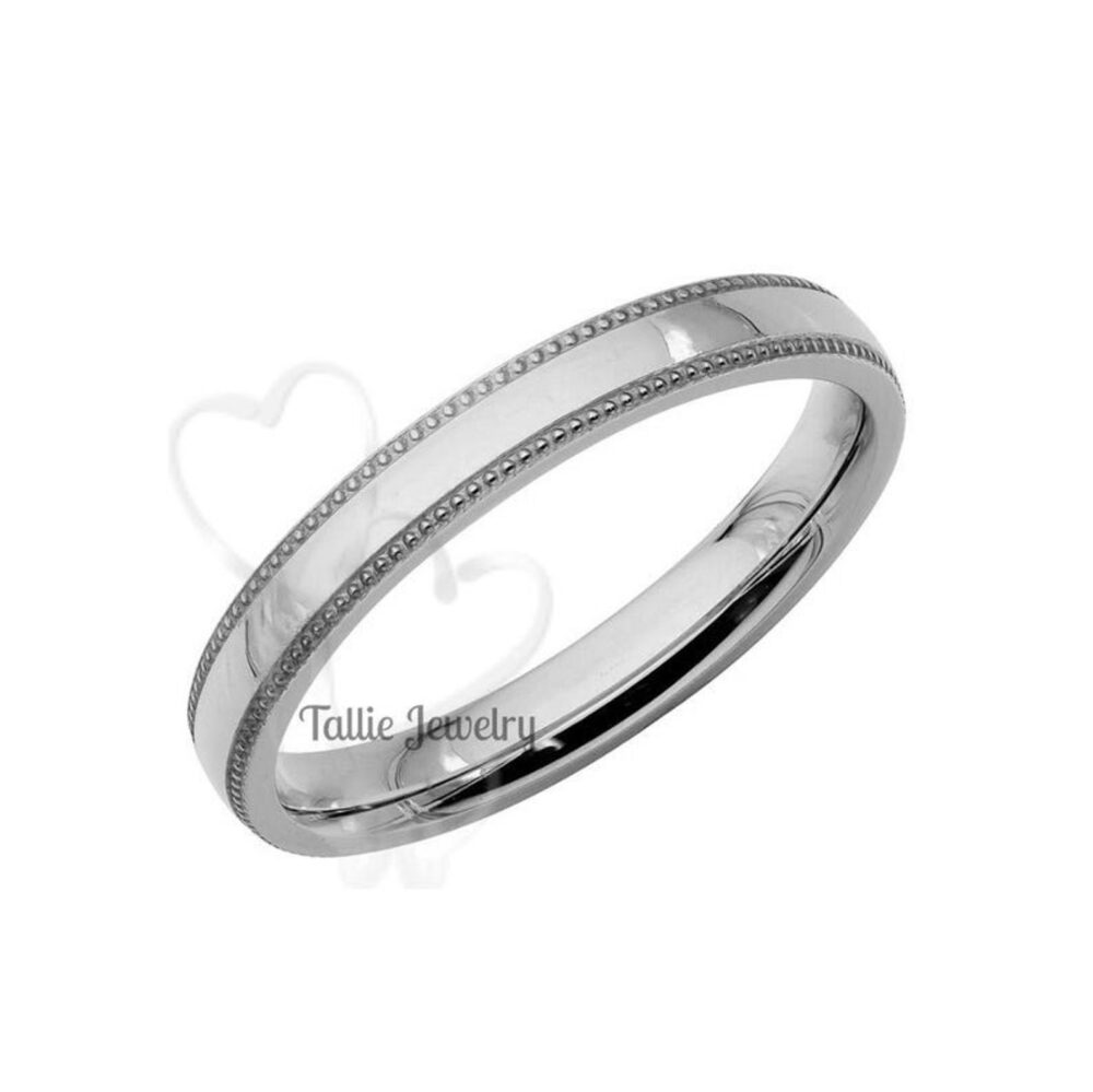 Platinum Mens Wedding Band, Womens Ring, 3mm Milgrain Dome Bands,, Rings For Men