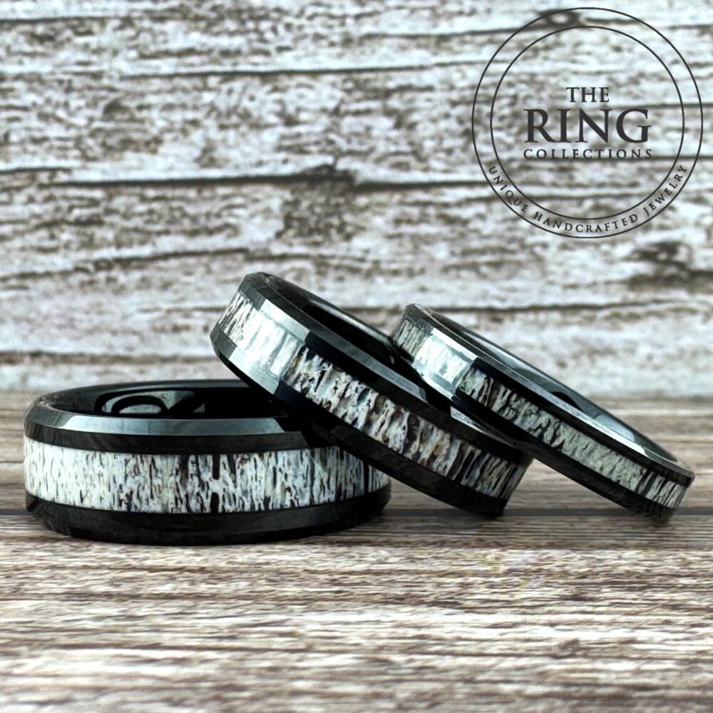 Black Tungsten Deer Antler Wedding Band Ring For Men Women, Men, Ring, Women