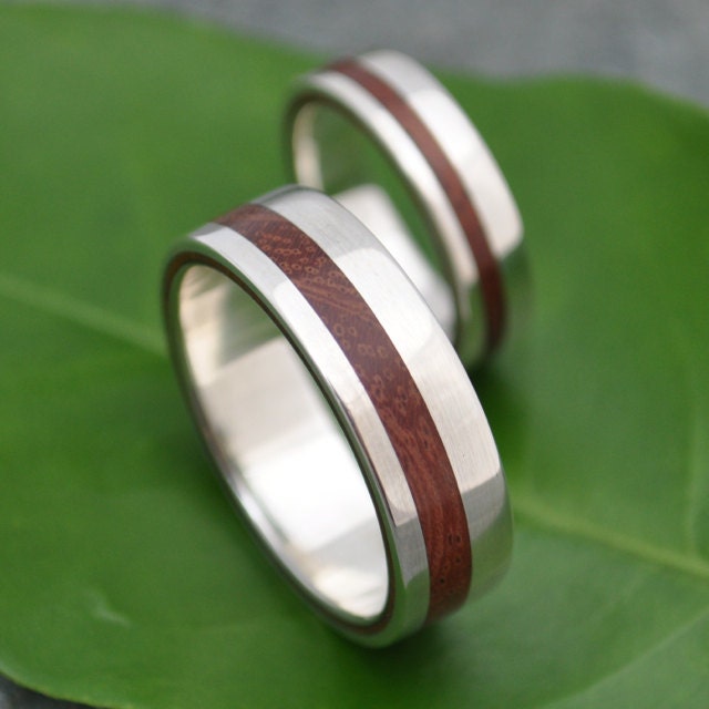Equinox Nacascolo Wood White Gold Wedding Ring, Inlay Band, Mens Band