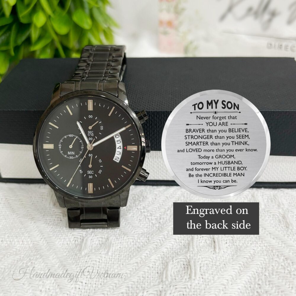 Personalized Watch For Son On Wedding Day, Gift From Mom & Dad, Groom Present Custom