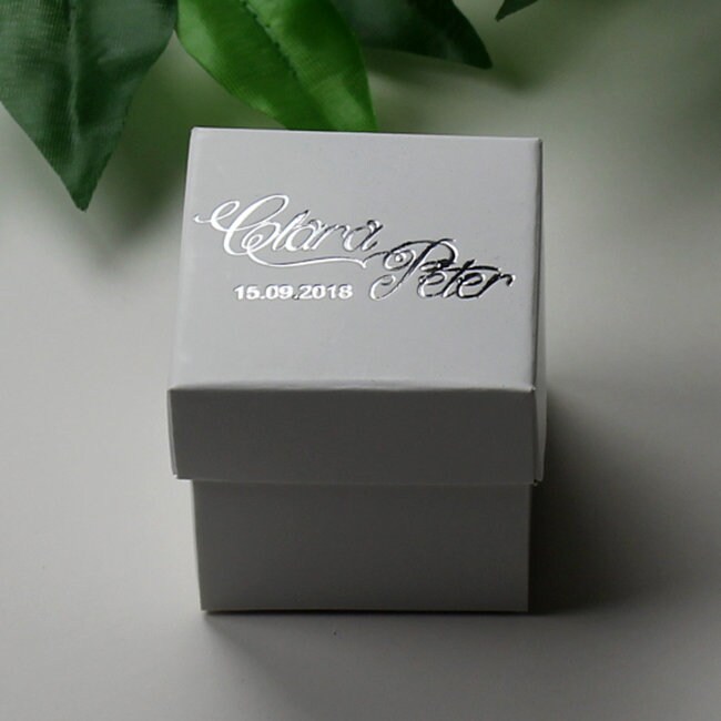 Personalized Wedding Favor Boxes Silver Foil Thank You Gift Box