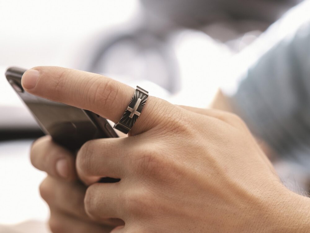 Cross Handmade Sterling Silver Men Band Ring, Christian Wedding Band, Ornament Ring