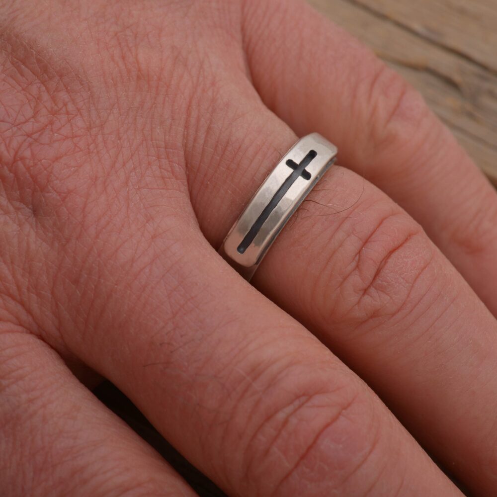 Christian Band Ring For Men & Women, Sterling Silver Cross Ring, Free Inside Engraving, Da746
