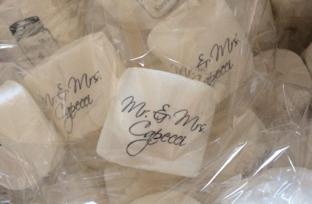 Personalized Wedding Favors | Bride & Groom Custom Marshmallows |Last Name Wedding Monogram Groom Cake Mrs Mrs. Smore Bar