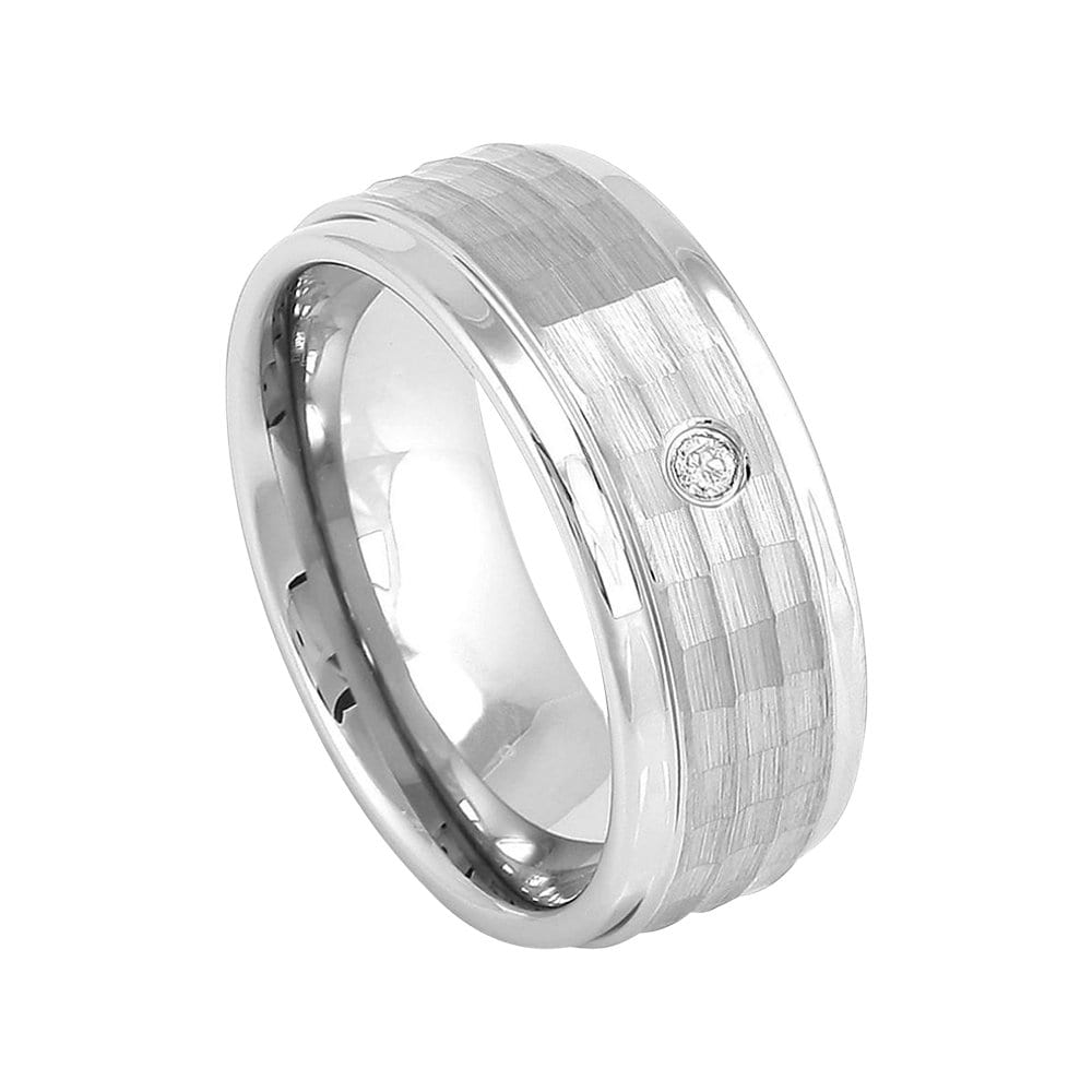 Mens Diamond Wedding Band Cobalt Ring Man 8mm Hammered Engagement Surgical Grade Stepped Edges