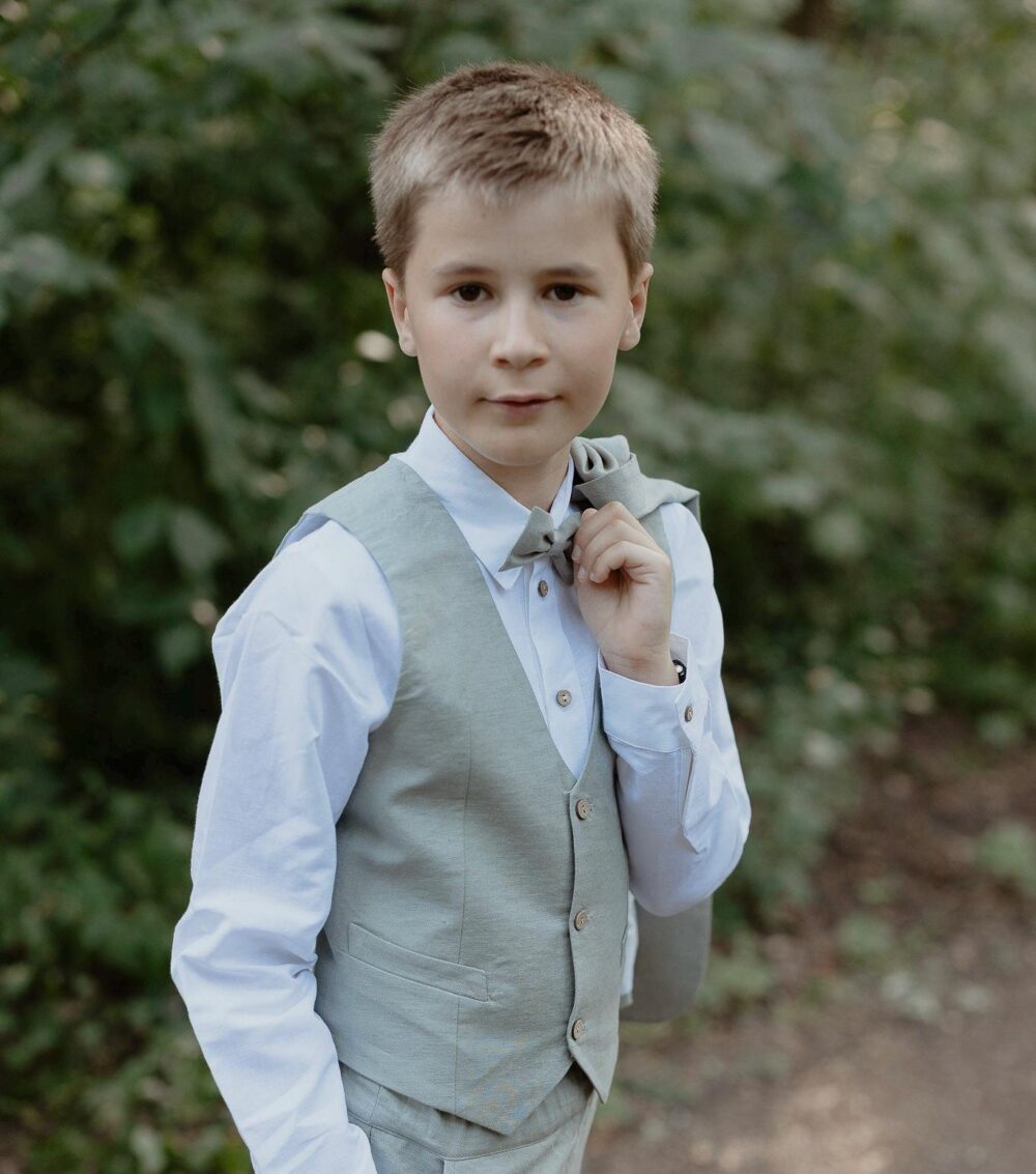 Boys Linen Slim Fit Vest, Toddler Waistcoat For Wedding Suit, Ring Bearer, Communion Outfit