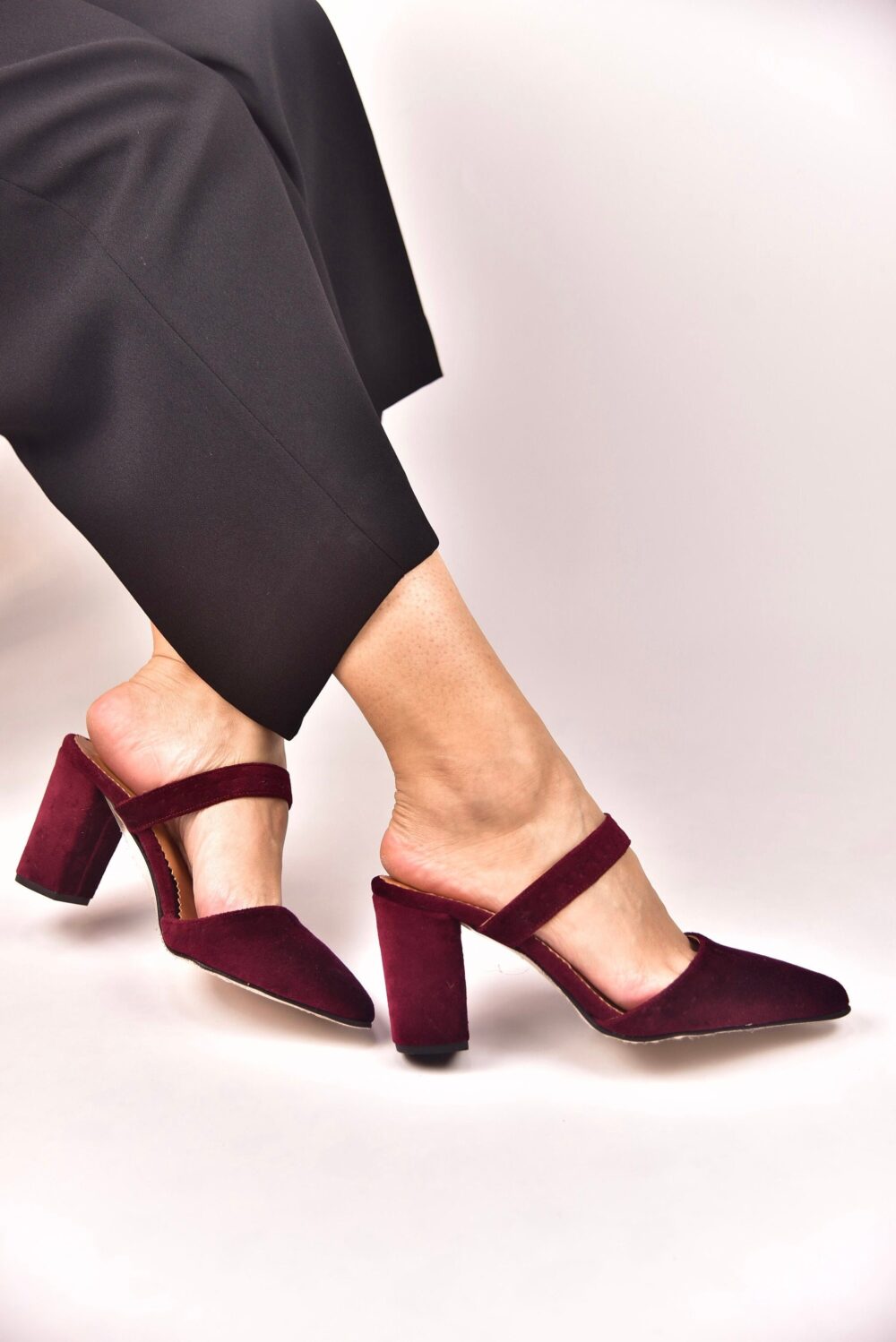 Burgundy Velvet Wedding Shoes Handmade Block Heel Bridal Shoes