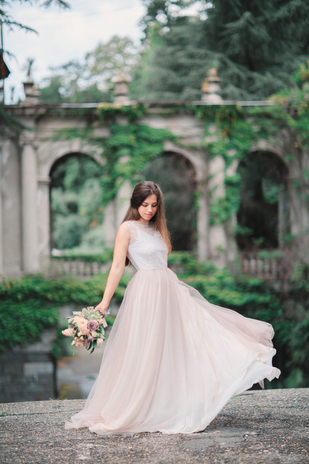 Blush Pink Tulle Wedding Dress - Modern Colored Bridal Gown | 0009