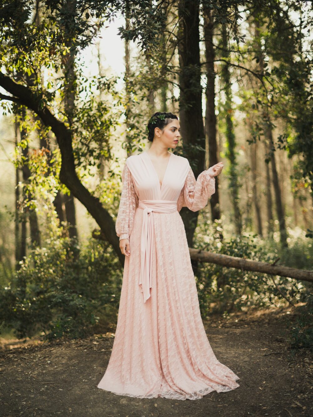 Pink Lace Bridal Gown Vintage Wedding Dress With Sleeves