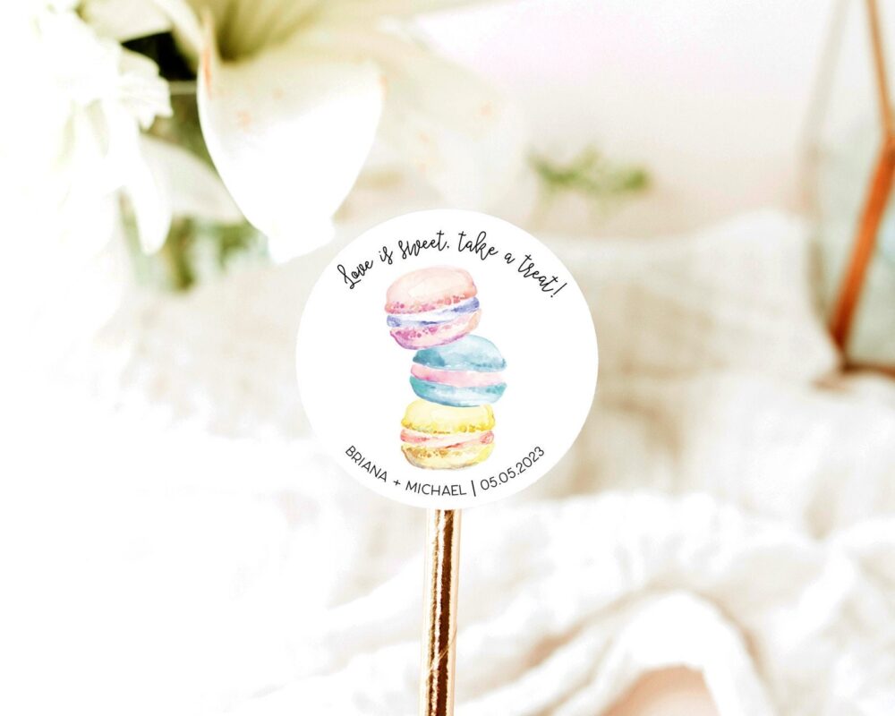 Macaron Wedding Favor Stickers Elegant Treat Bag Labels