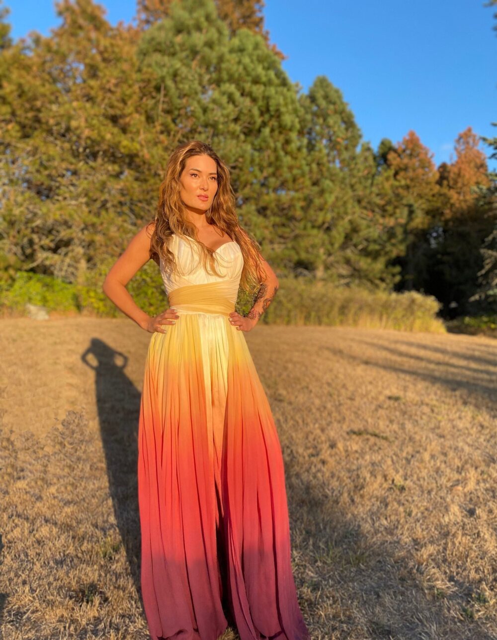 Sunset Ombre Silk Wedding Jumpsuit Wide Leg Bridal Alternative
