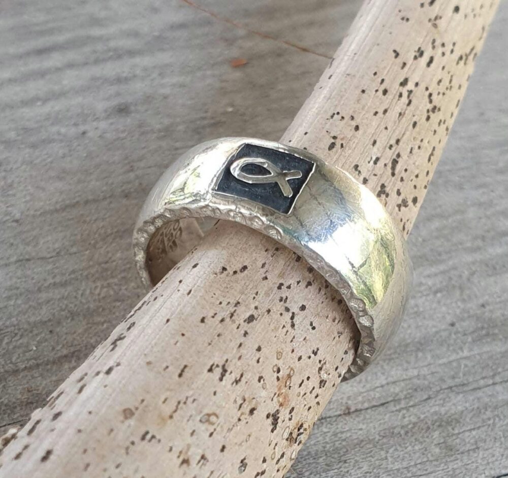 Christian Ring, Fish Symbol, Religious, Jesus, Christian Wedding Ring, Sterling Silver, Hand Made, Silver Band, Church, God