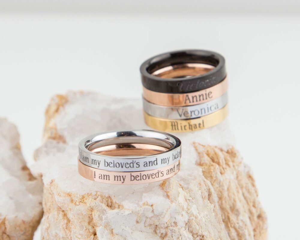 Engraved Bible Verse Couple Rings Christian Stainless Steel Bands
