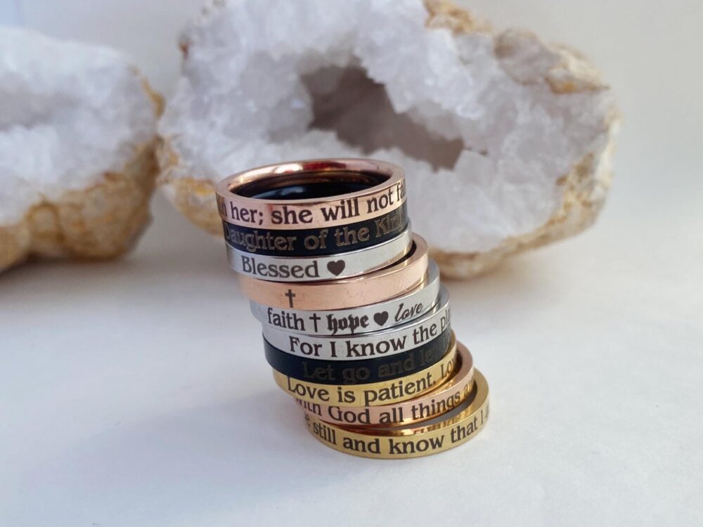 Personalized Bible Verse Ring, Religious Jewelry, Christian Faith Message Skinny Psalm Mom, Goddaughter, Daughter Ring