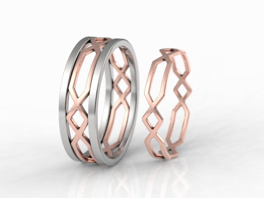 Platinum Celtic Wedding Ring, Celtic Mens Band, Ring Set, Rose Gold Womens Band