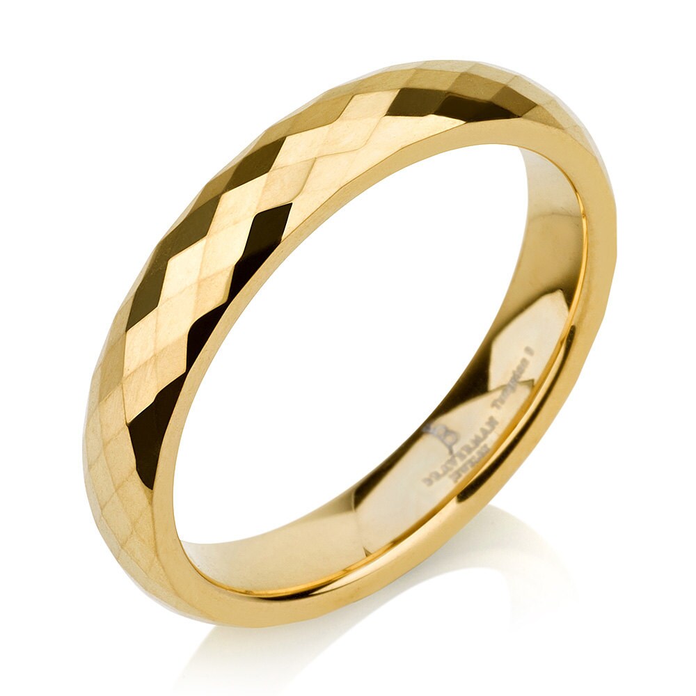 4mm Tungsten Wedding Band, Yellow Gold, Tungsten Ring, High Polish, Ladies Tungsten, Handmade, Anniversary Ring, Grooms, Engagement Band