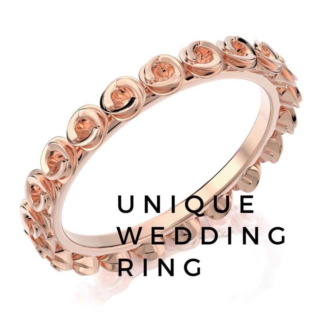 18K Wedding Ring, Eternity Ring For Women, Rose Gold Band, Flower Romantic Bridal Delicate One Of A Kind
