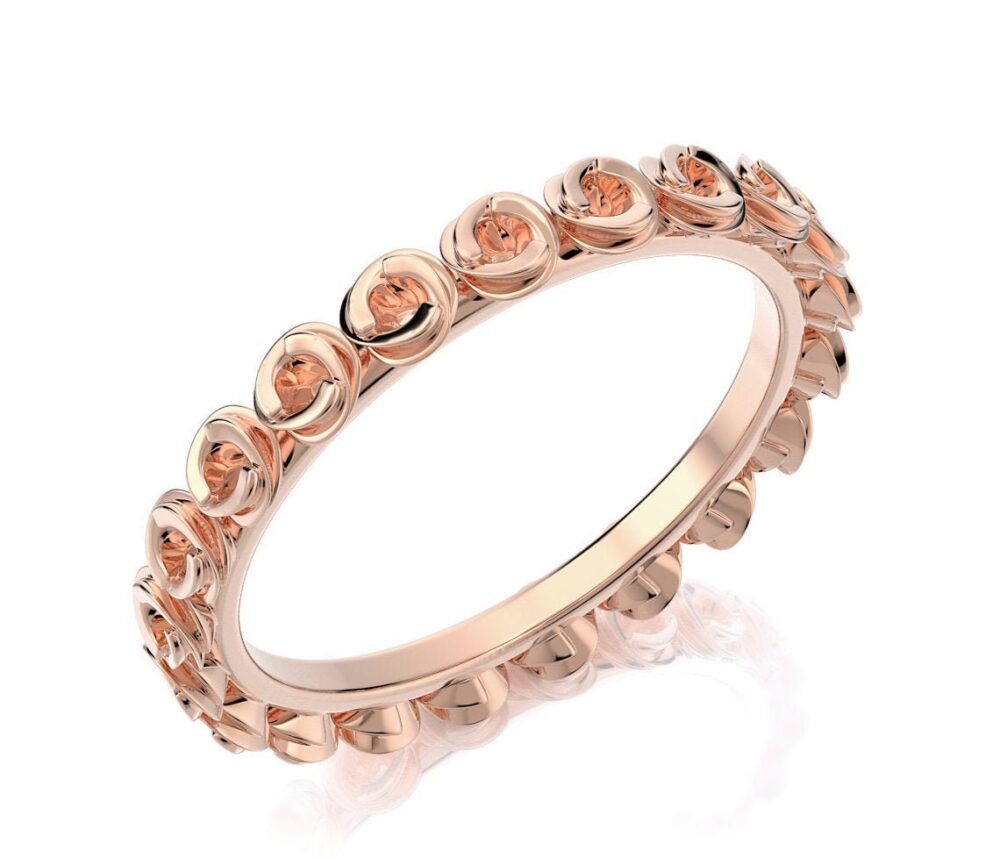 9K/ 14K/ 18K Rose Gold Wedding Ring, Eternity Ring For Women, Flower Thin Band, Stacking Ring, Nature Unique Ring