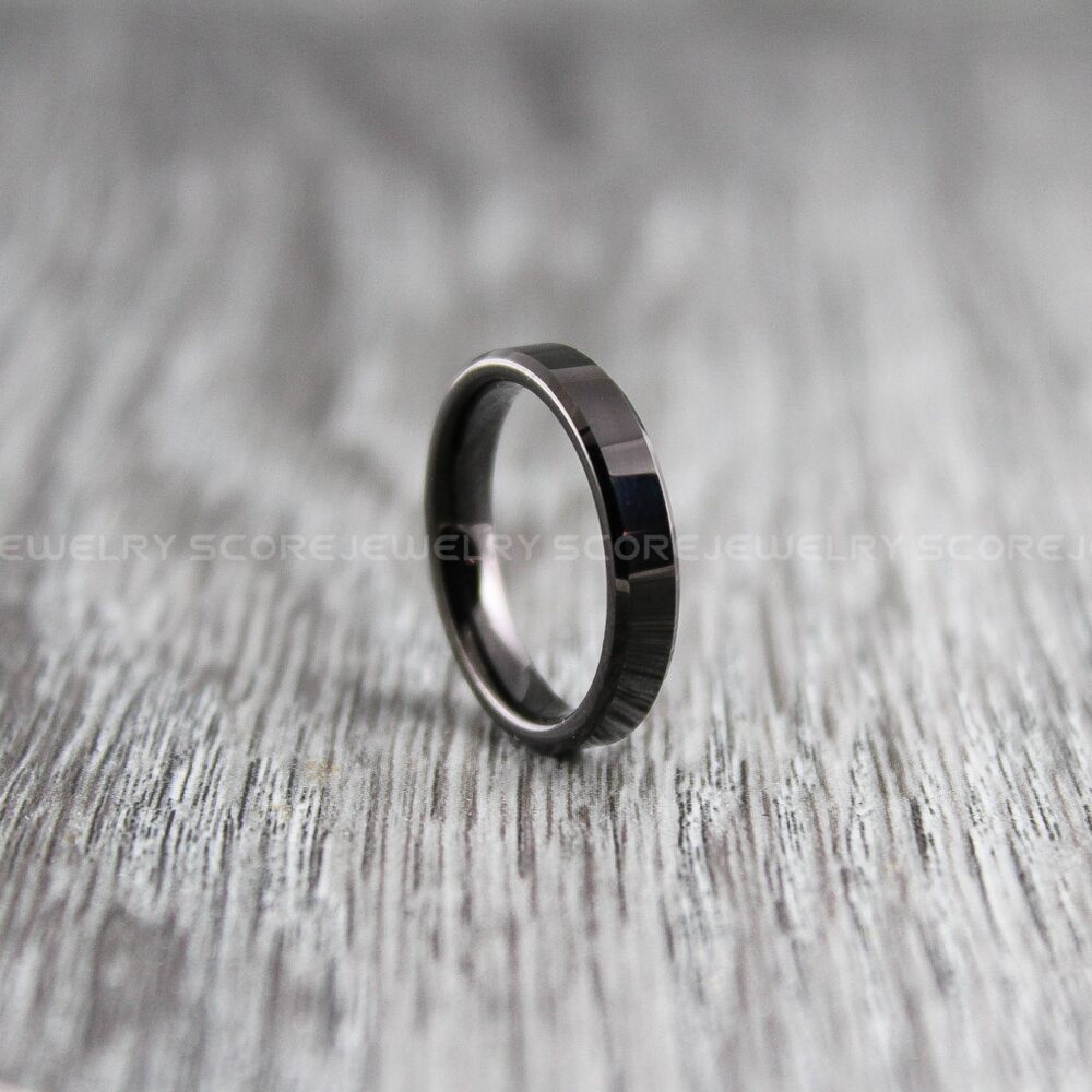 Black Tungsten Wedding Band 4mm With Beveled Edge Band, Ring, Tungsten, Ring