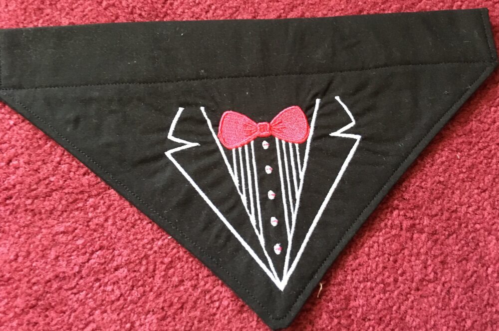 Dog Wedding Tuxedo Scarf Bandana Pet Costume/Pet Accessory/Embroidered Design Bandana/Celebration Puppy Clothes/Red Bow Tie