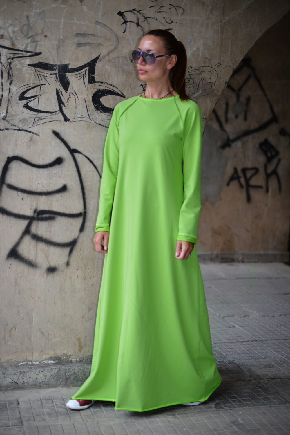 Autumn Maxi Dress, Boho Cotton Long Dress For Women, Kaftan Green Barbara - Dr0082W2