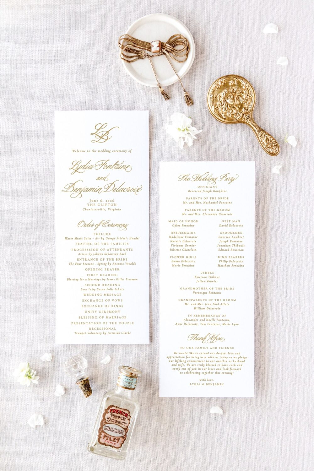 Classic Wedding Programs, Gold Program, Printed Order Of Service Cards, Catholic Program | Lydia
