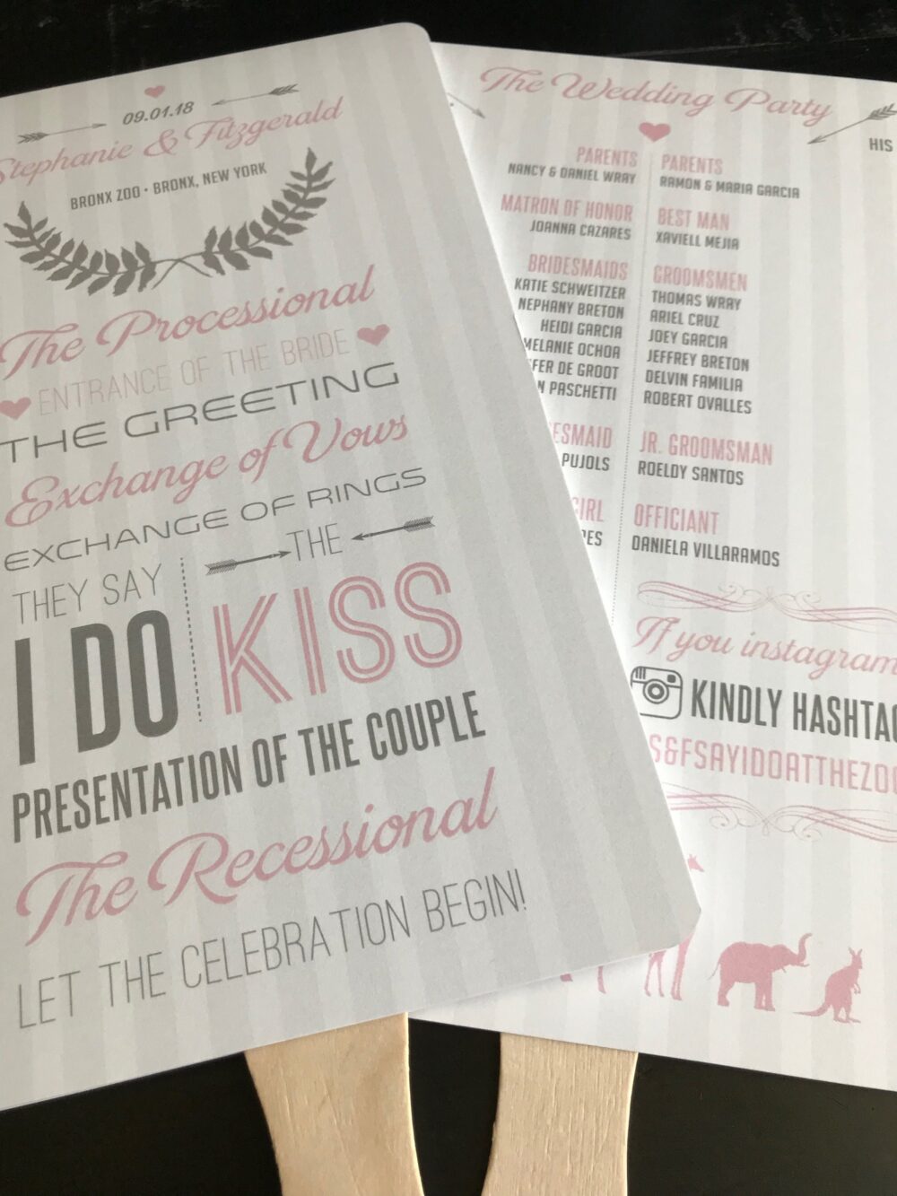 Custom Zoo Animal Wedding Program Fans Personalized Keepsake