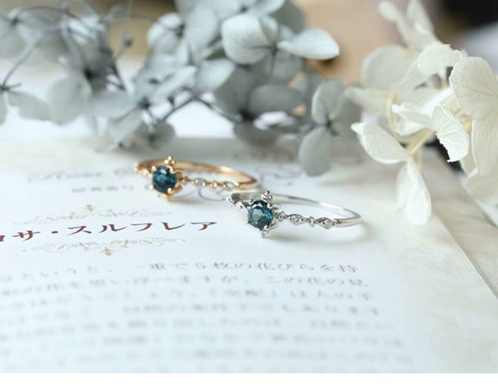 Square Shaped Blue Topaz Ring Silver, Dainty Wedding Band, London Promise Ring, Vintage December Birthstone