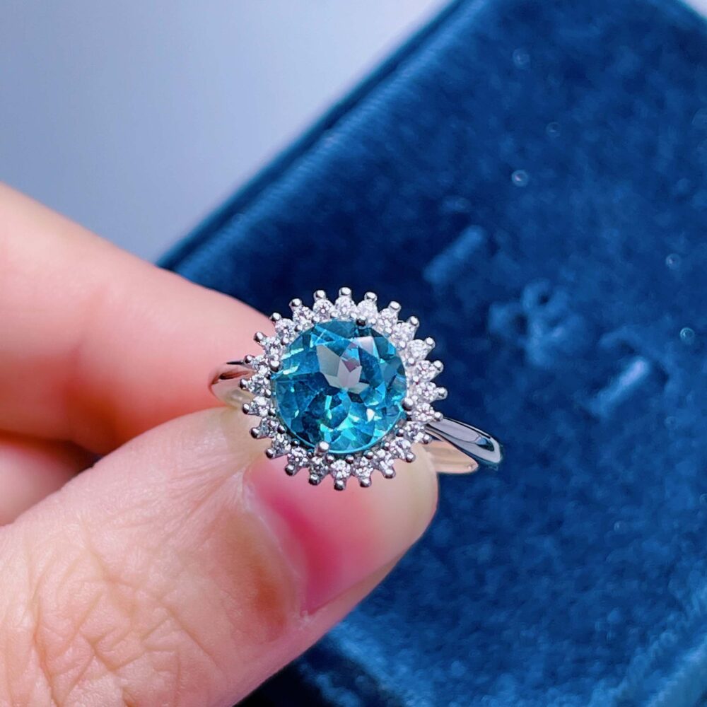 Natural Swiss Blue Topaz Ring | 925 Sterling Silver Band Jewelry Stacking Anniversary Gift Wedding Engagement